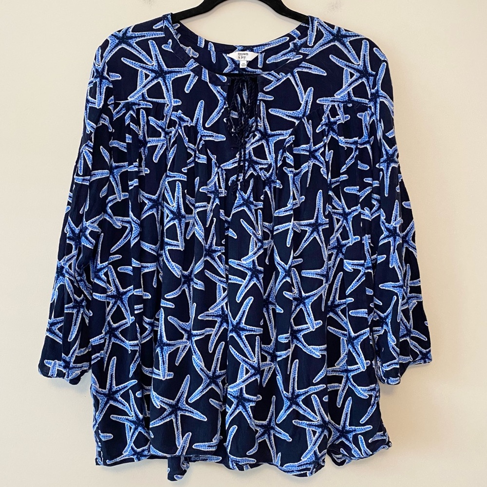 Crown & Ivy Starfish Blouse XL In Blue